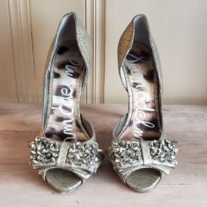 Sam Edelman Lorna Rhinestone & Spikes Embellished Open Toe Pumps Size 7M
